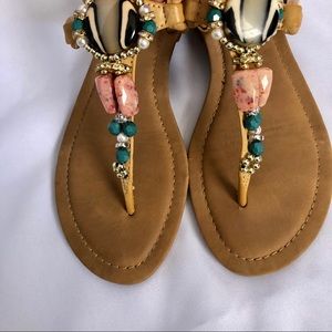 Beaded T-Strap Sandals
